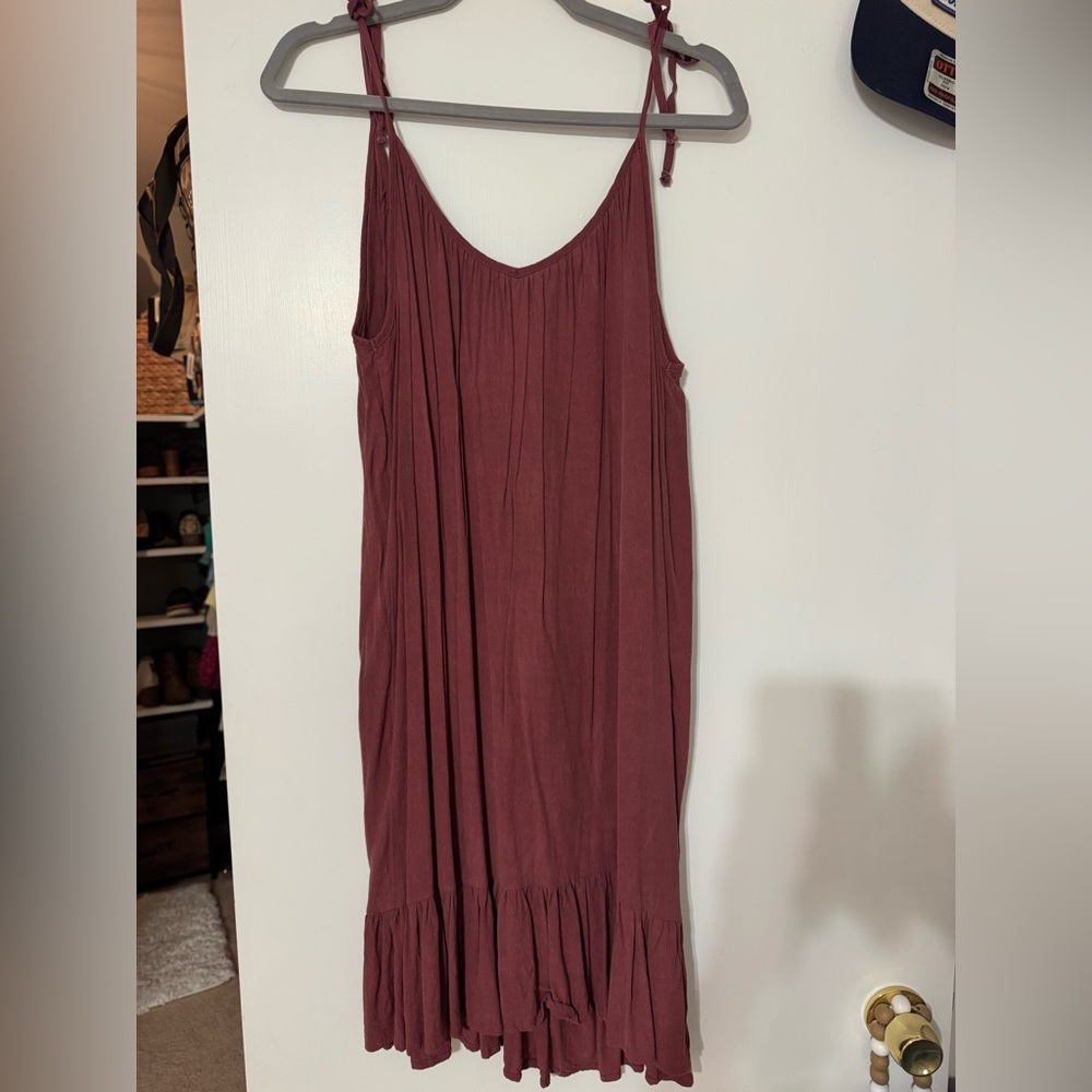 Women's Sleeveless Midi Dress in Dusty Rose with Tie Straps